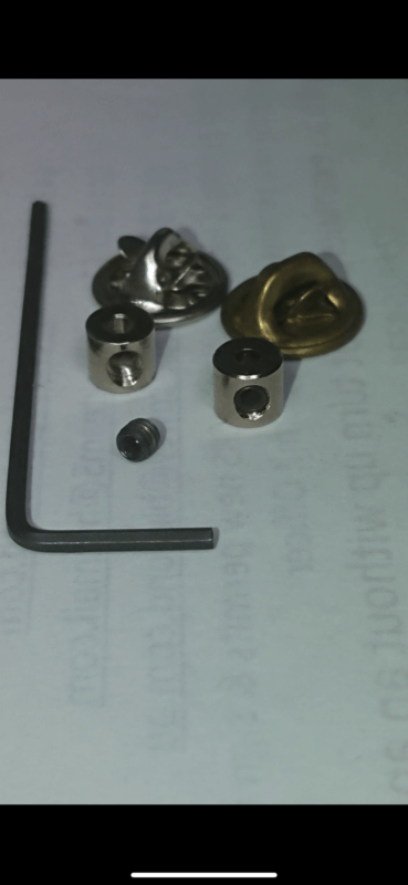 Pin and grub screw for medals and pins badges